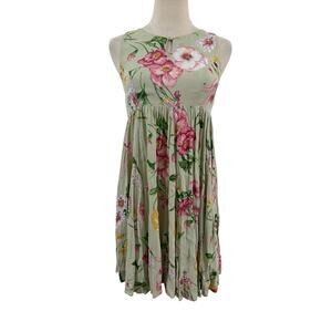 Vtg 90s‎ Starina Babydoll Mini Dress Sz S Green Floral Grunge Garden Party Boho